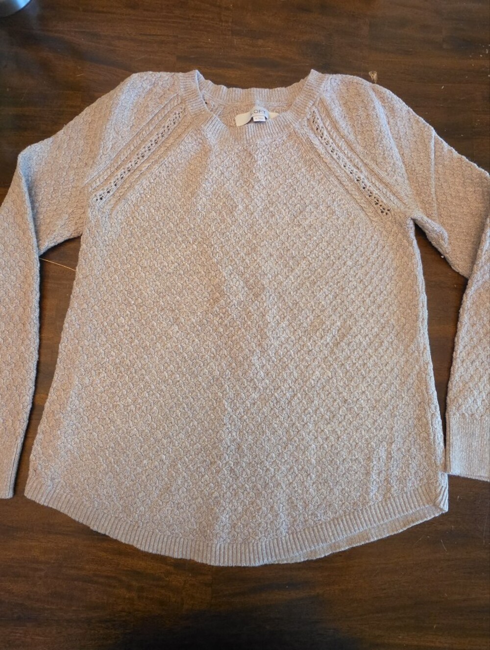 LOFT Basketweave Knit Shirttail Sweater Neutral Tan Beige